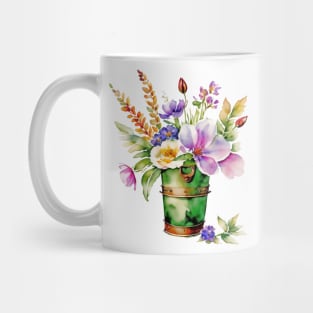 Watercolor Pail Filled with Spring Flowers Mug